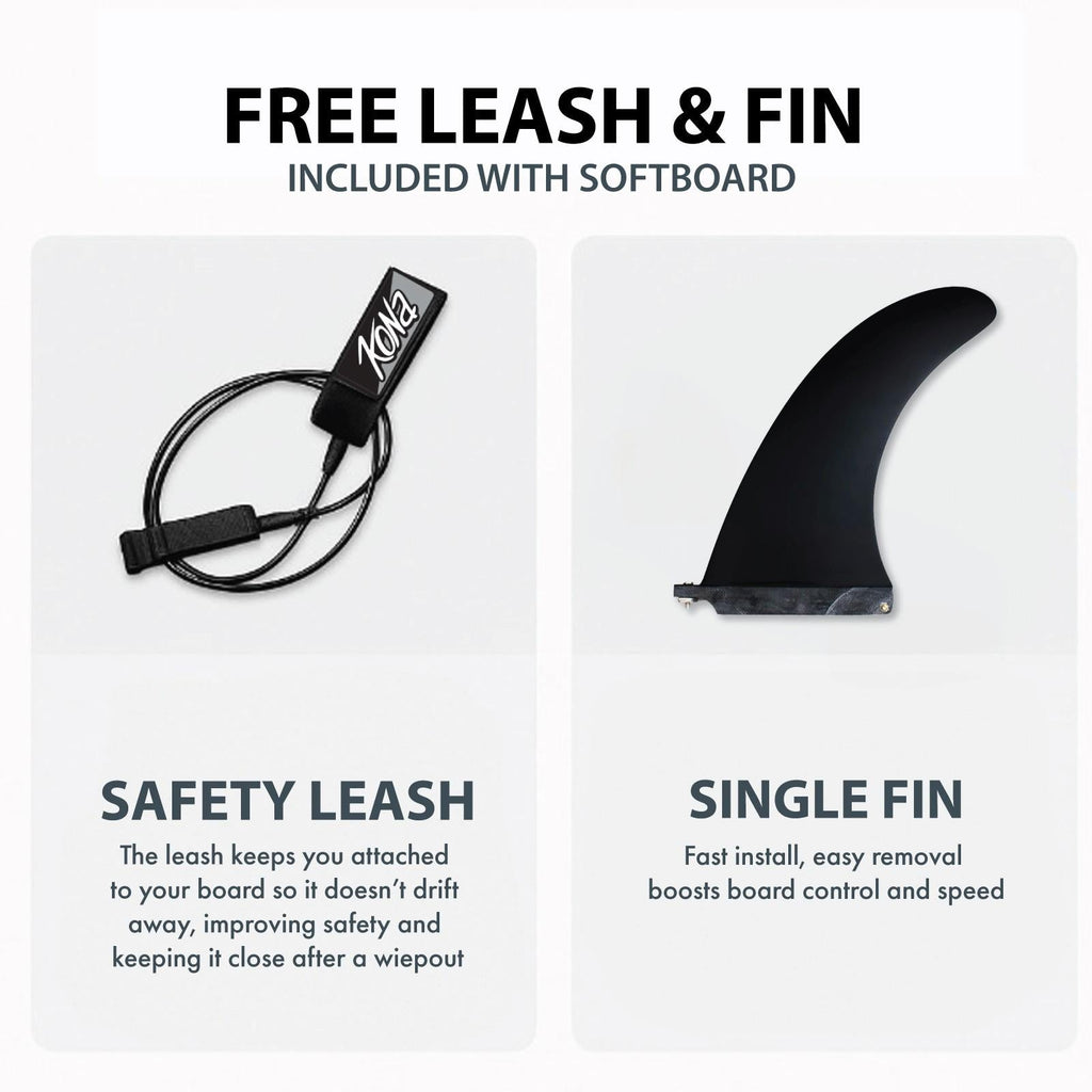 Papaya - Soft Top Foam Surfboard - Includes Leash and Fins