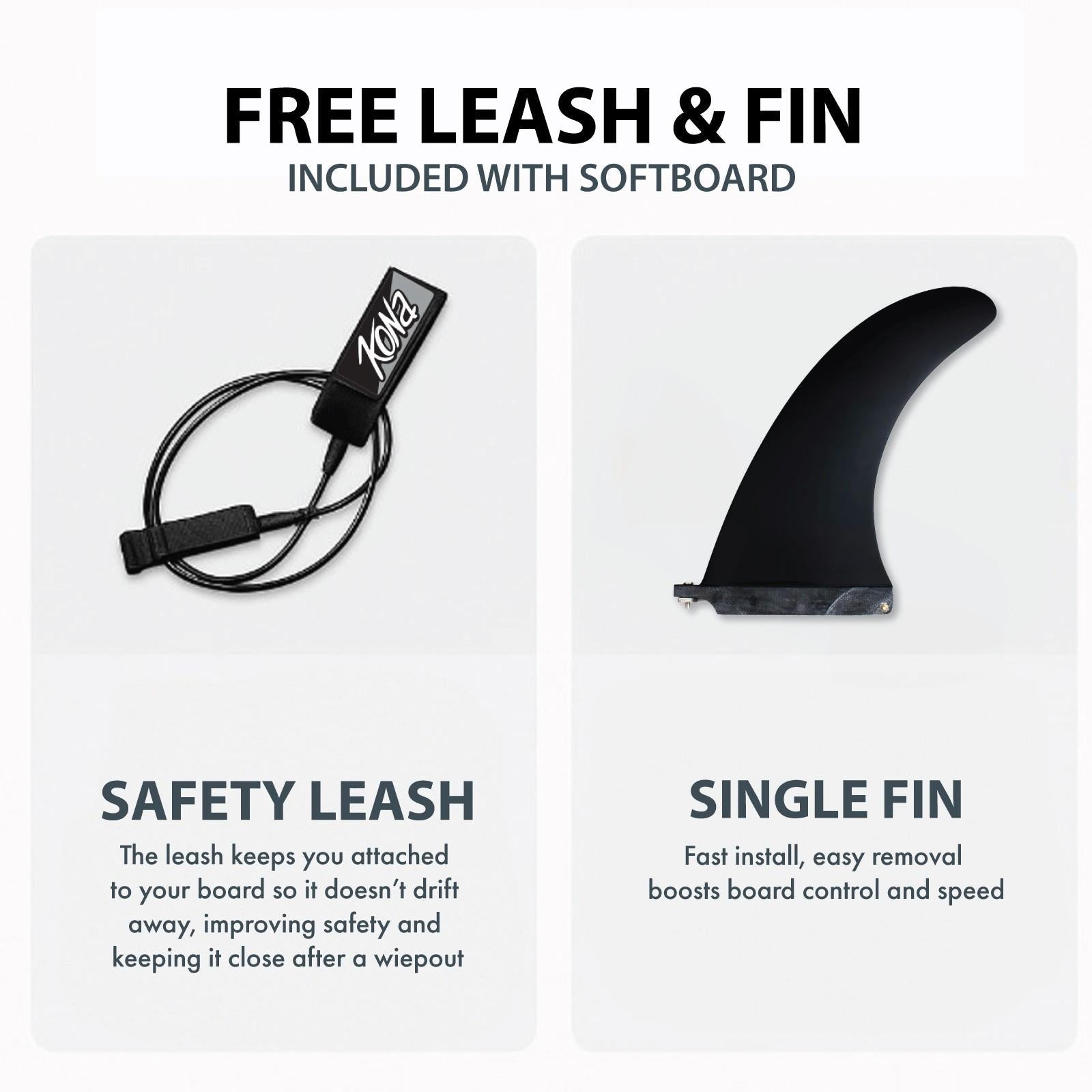 Papaya - Soft Top Foam Surfboard - Includes Leash and Fins