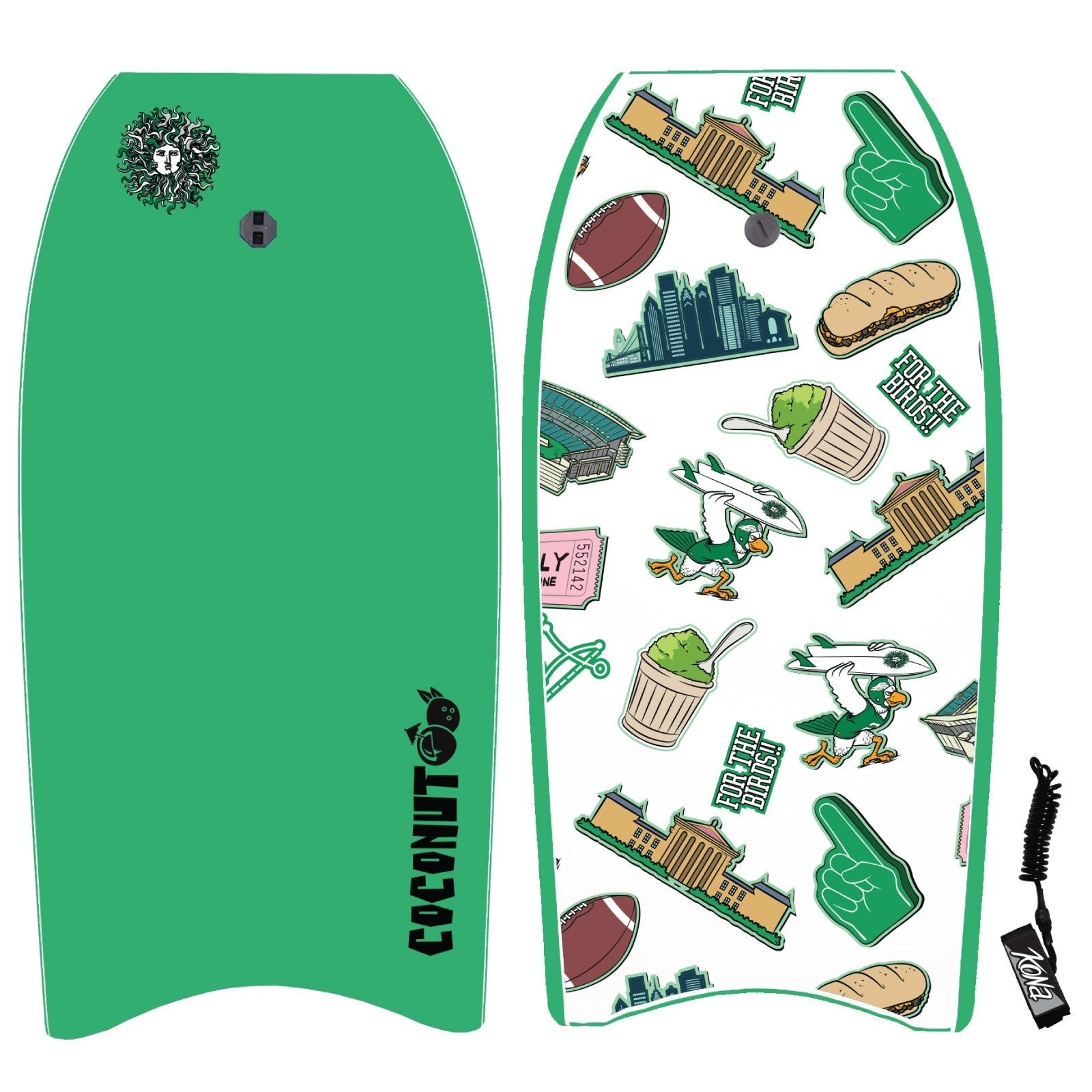 Coconut Foam Bodyboard for Adult and Kid Riders with Leash