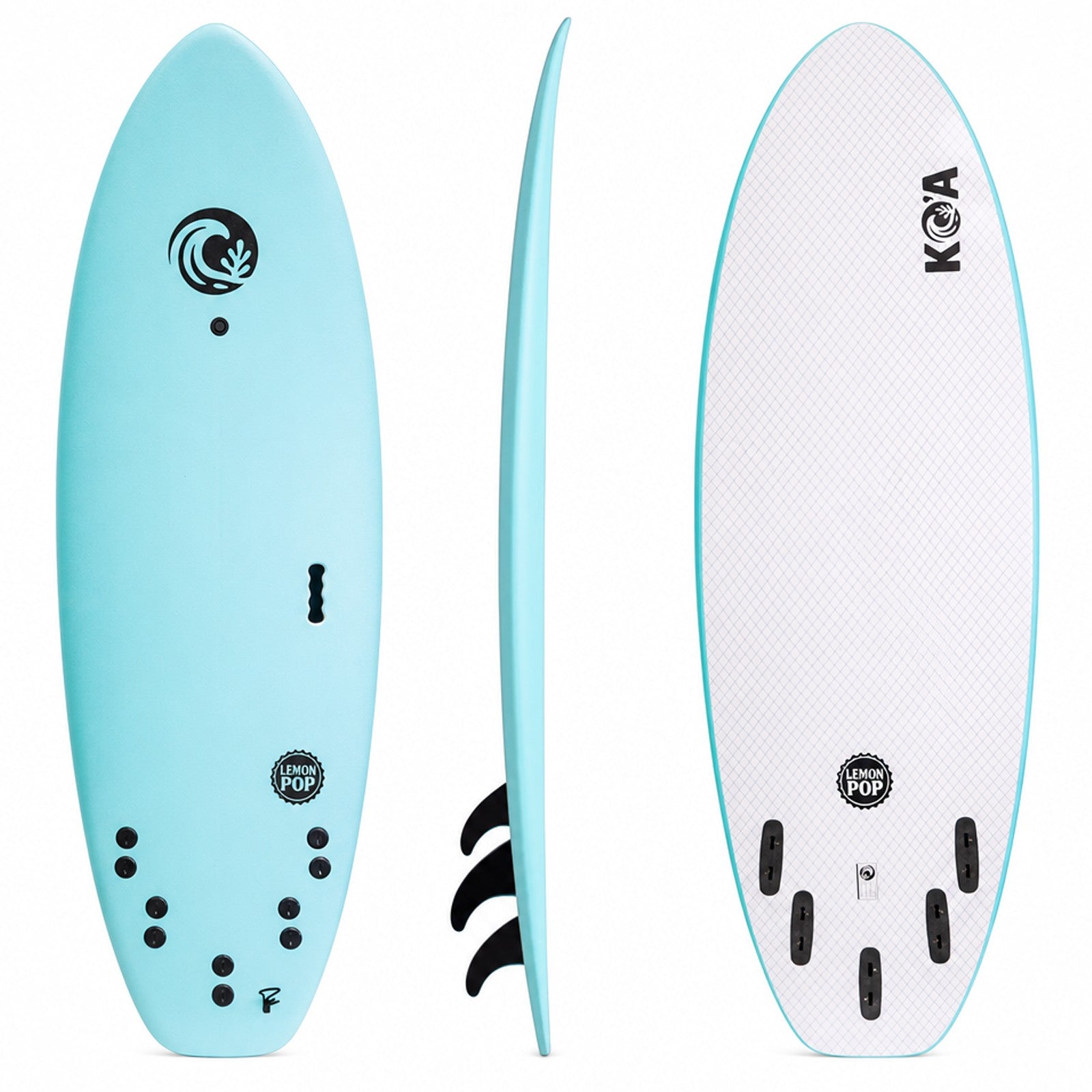 KO'A Lemon Pop 5ft 10in Small Wave - Soft Top Foam Surfboard - Includes Leash and Fins
