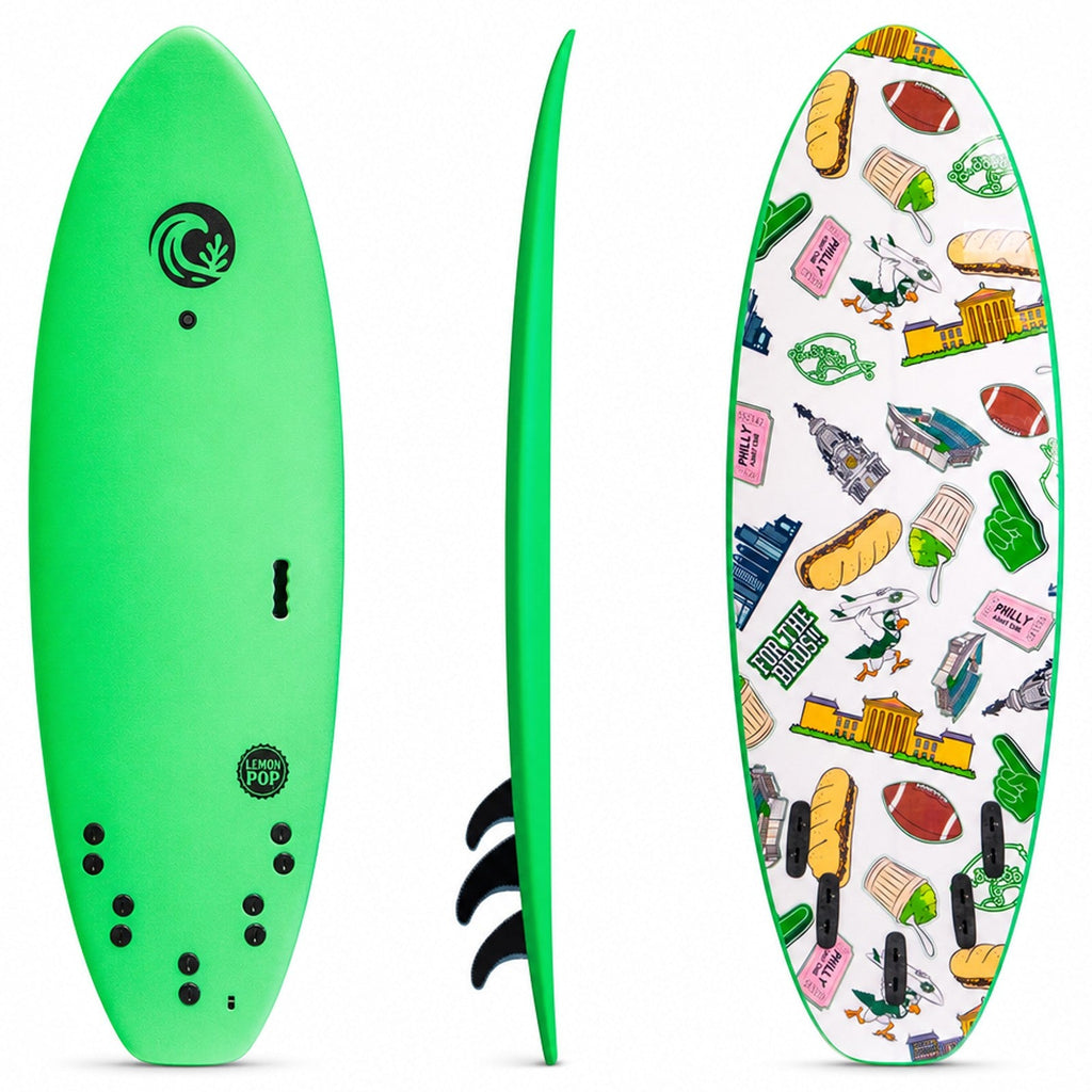 KO'A Lemon Pop 5ft 10in Small Wave - Soft Top Foam Surfboard - Includes Leash and Fins