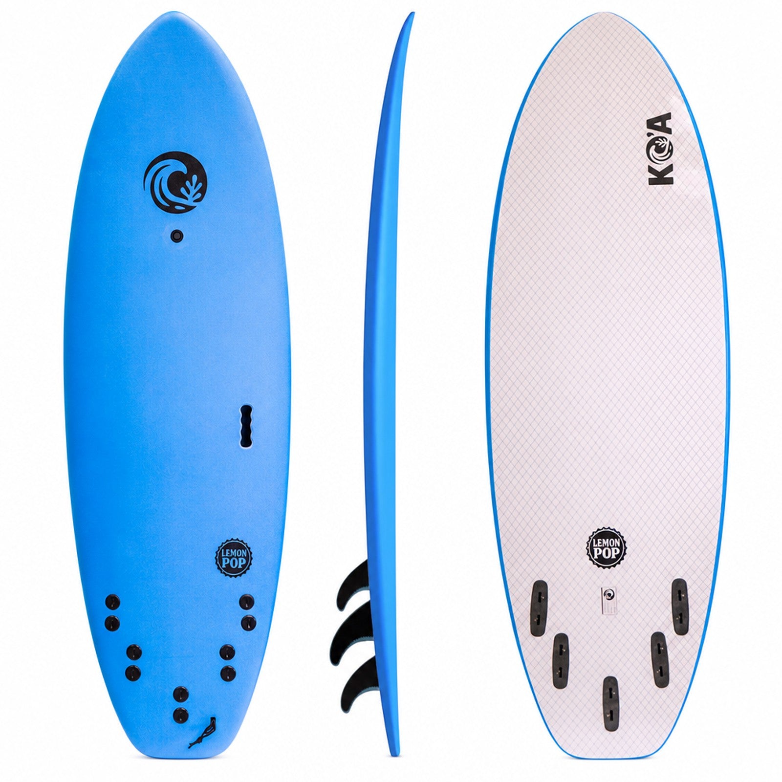 KO'A Lemon Pop 5ft 10in Small Wave - Soft Top Foam Surfboard - Includes Leash and Fins
