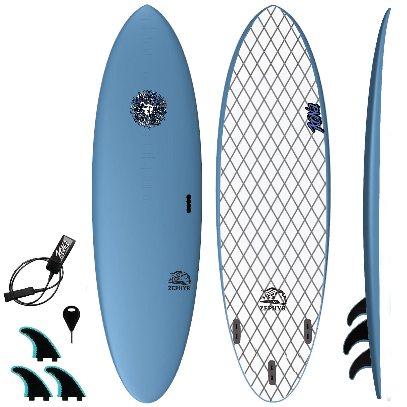 Zephyr - Soft Top Foam Surfboard - Includes Leash and Fins