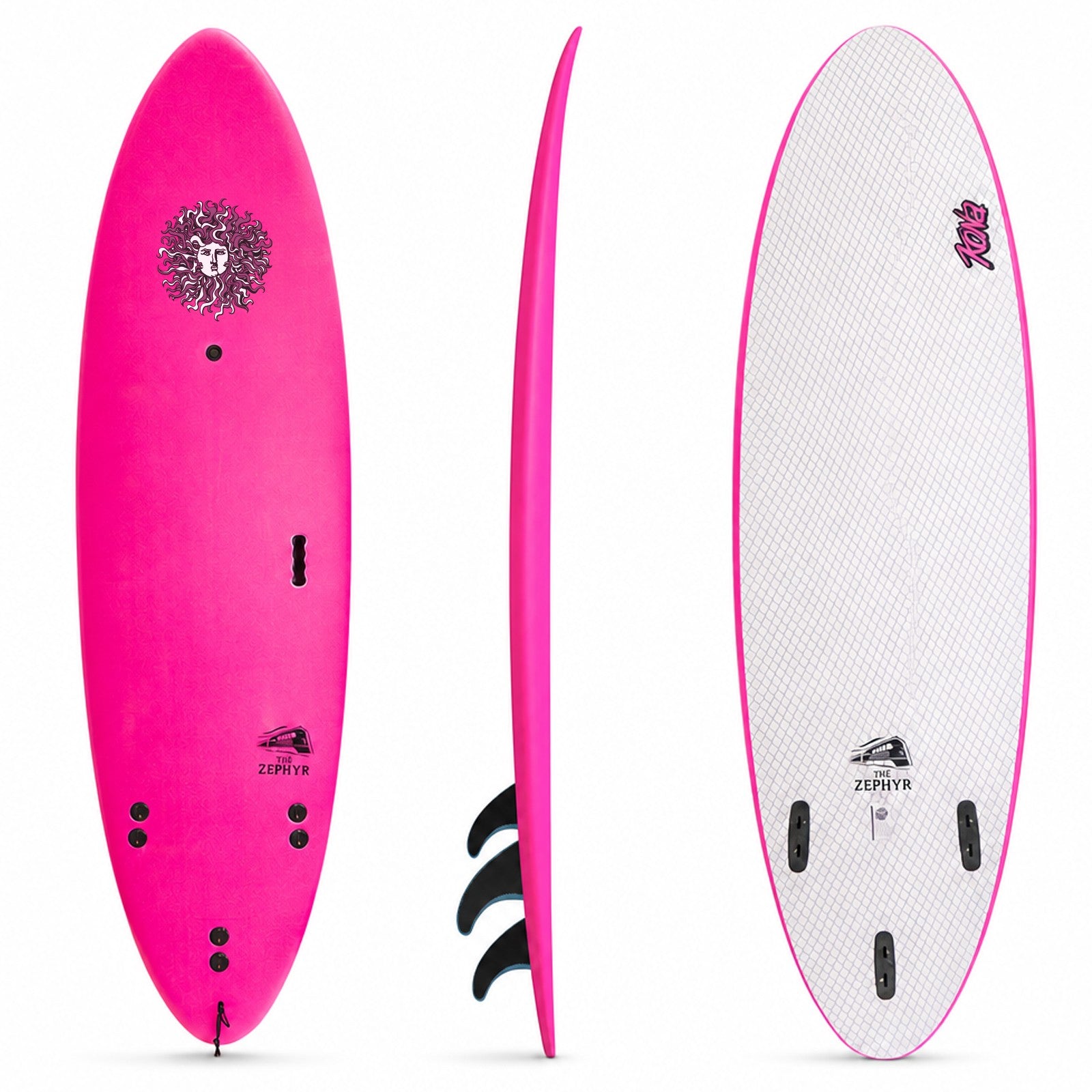 Zephyr - Soft Top Foam Surfboard - Includes Leash and Fins