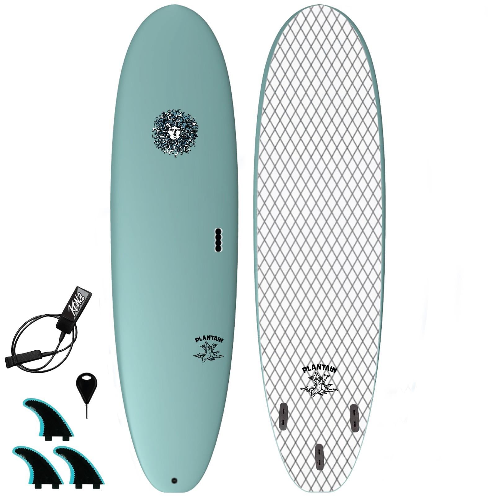 Plantain - Soft Top Foam Surfboard - Includes Leash and Fins