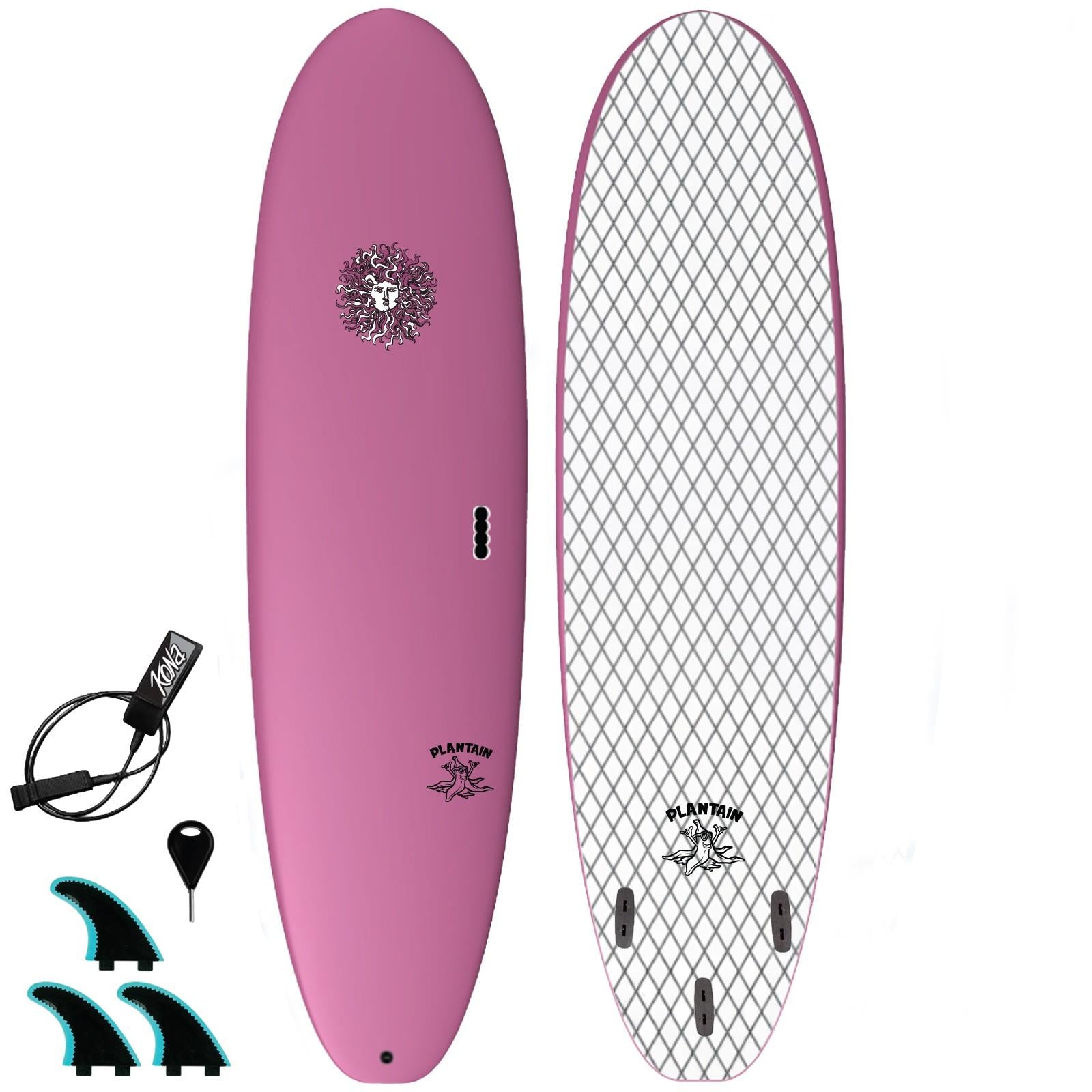 Plantain - Soft Top Foam Surfboard - Includes Leash and Fins