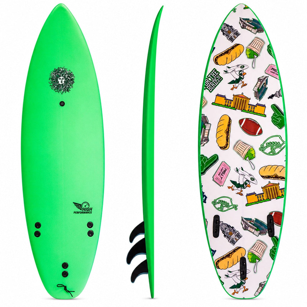 High Performance - Soft Top Foam Surfboard - Includes Leash and Fins