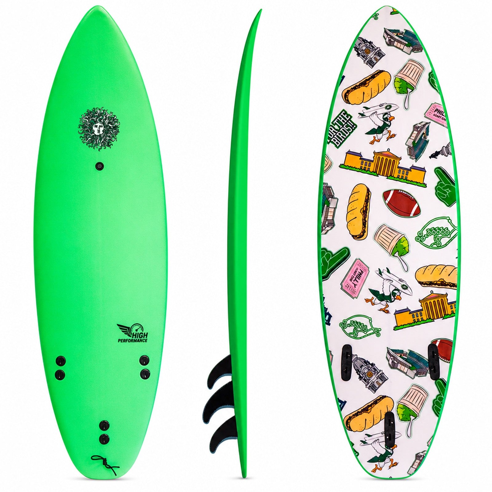 High Performance - Soft Top Foam Surfboard - Includes Leash and Fins