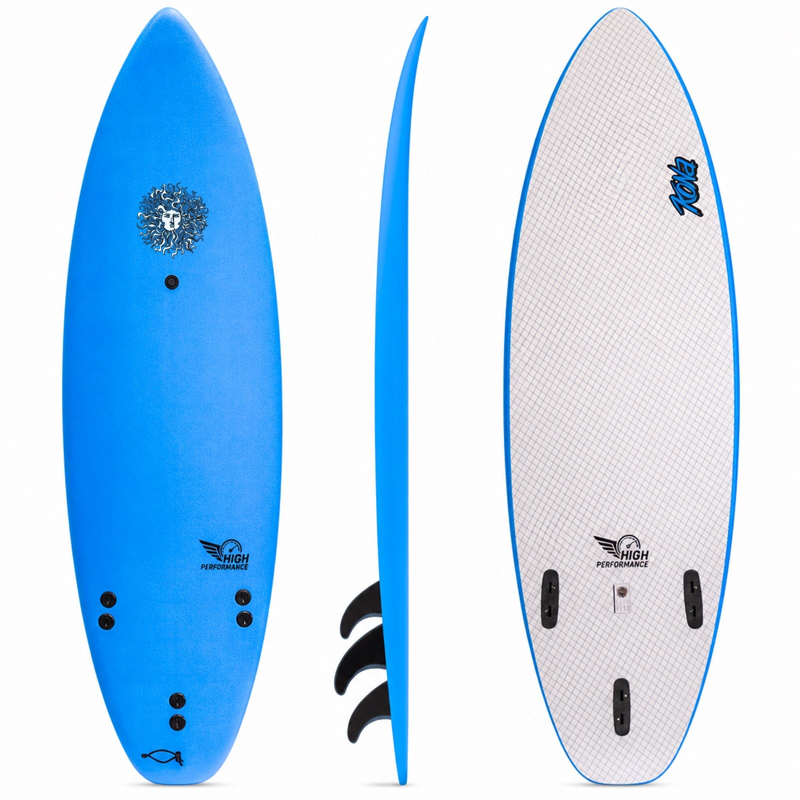 High Performance - Soft Top Foam Surfboard - Includes Leash and Fins
