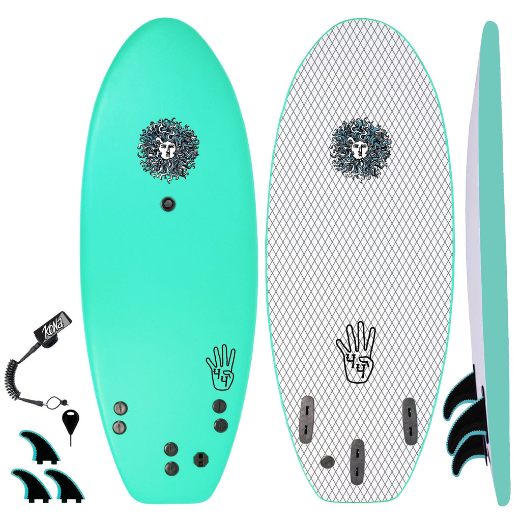 4-4 4ft 4in Bodyboard - Soft Top Short Foam Surfboard for Beginners and Kids - Includes Leash and Fins