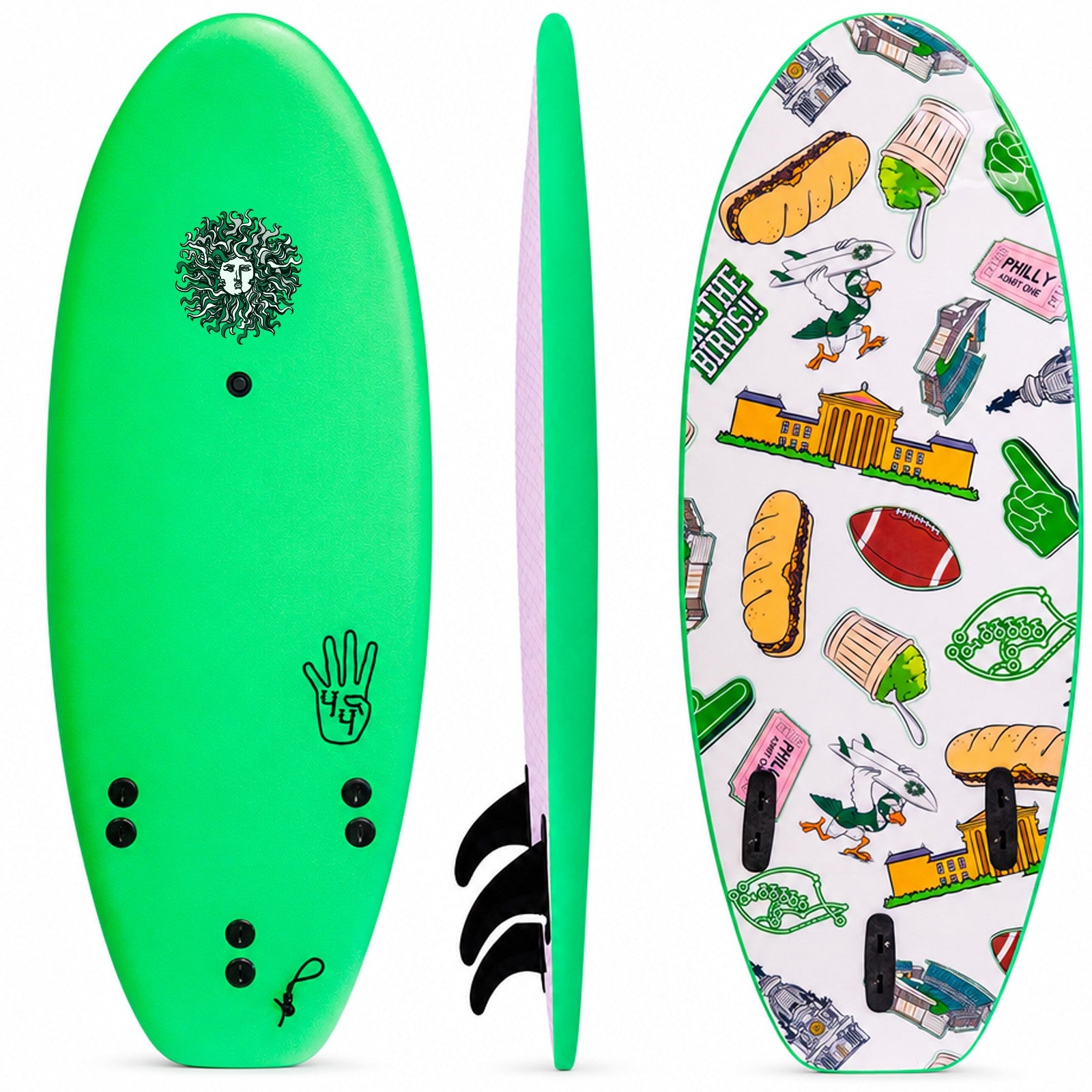 4-4 4ft 4in Bodyboard - Soft Top Short Foam Surfboard for Beginners and Kids - Includes Leash and Fins