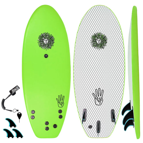 4-4 4ft 4in Bodyboard - Soft Top Short Foam Surfboard for Beginners and Kids - Includes Leash and Fins