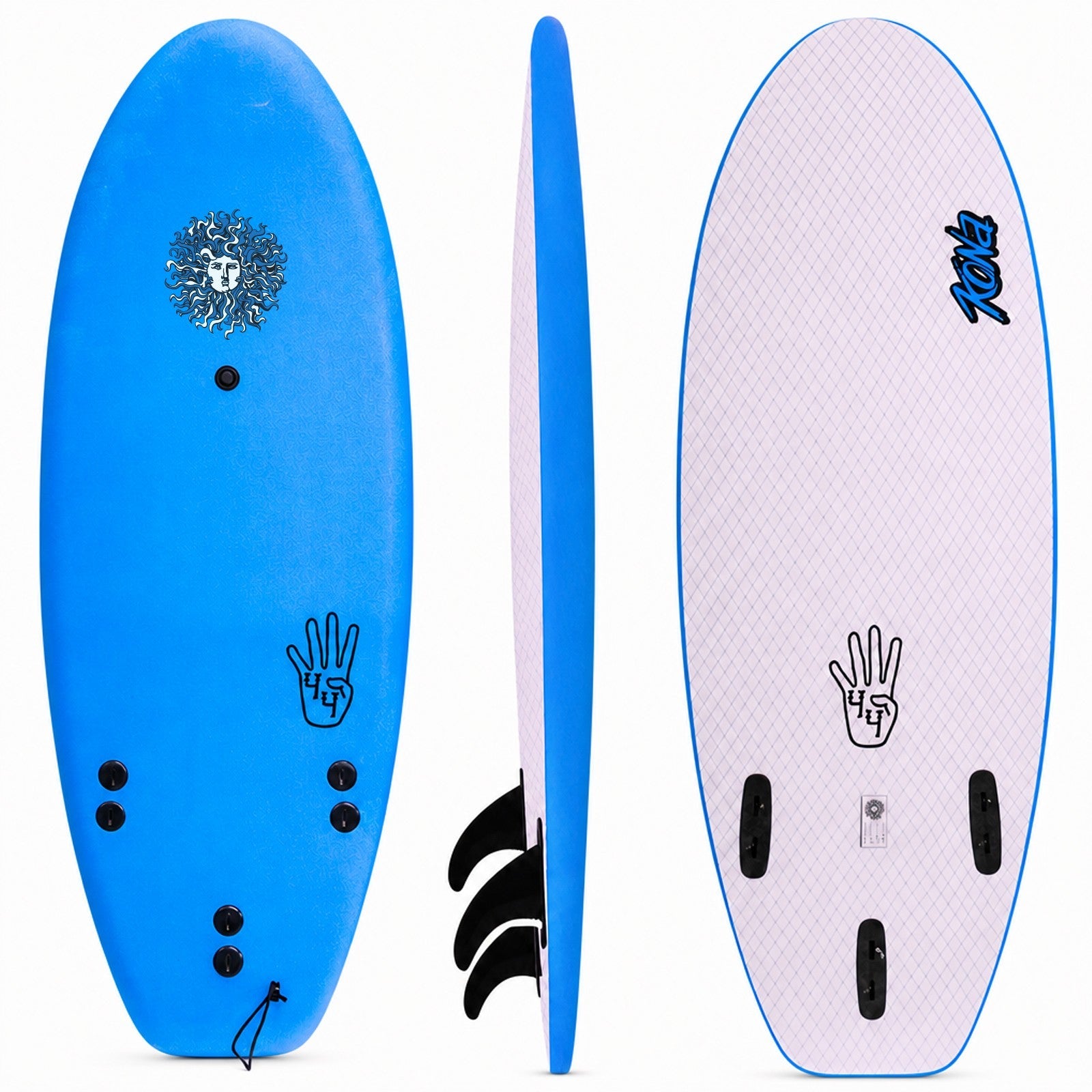 4-4 4ft 4in Bodyboard - Soft Top Short Foam Surfboard for Beginners and Kids - Includes Leash and Fins