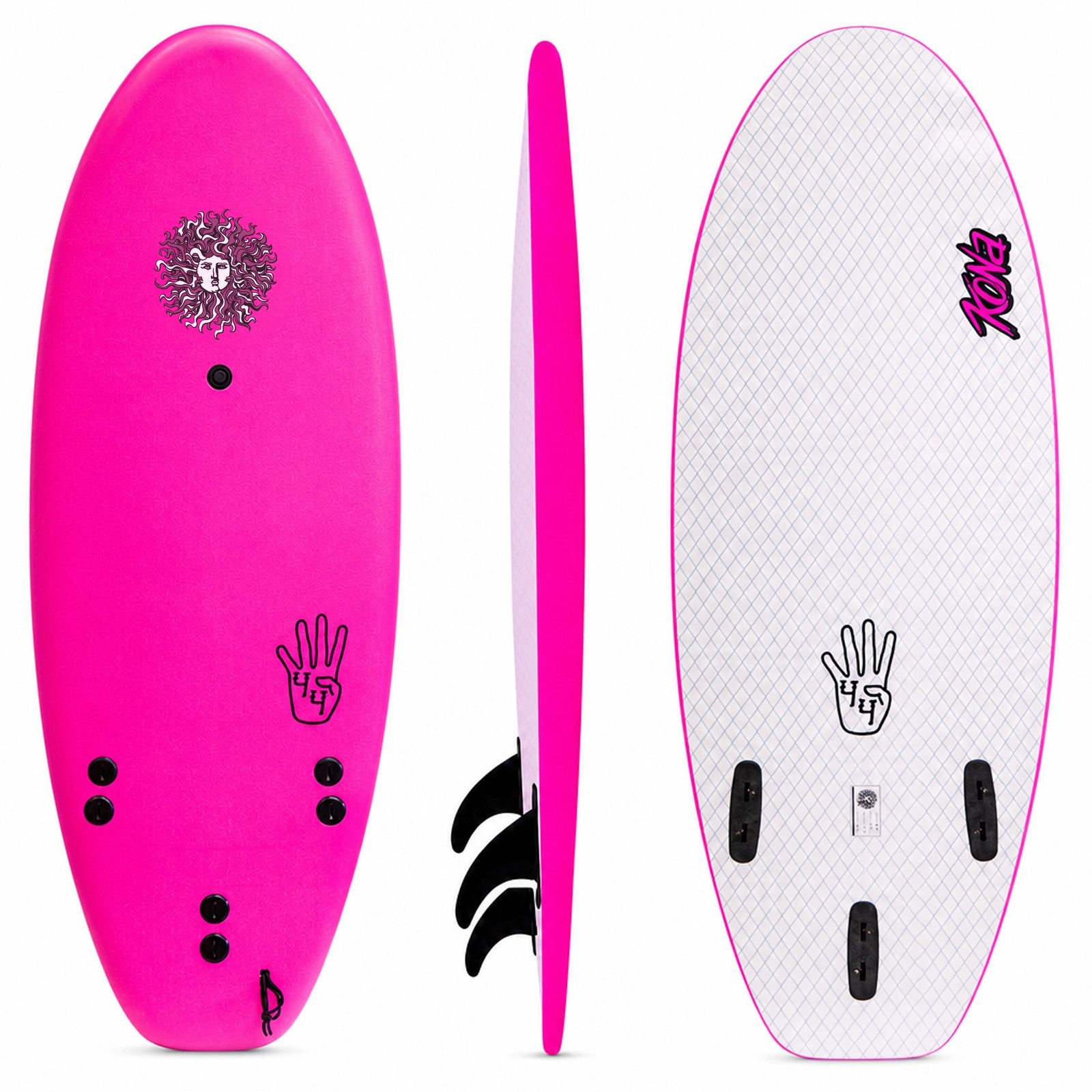 4-4 4ft 4in Bodyboard - Soft Top Short Foam Surfboard for Beginners and Kids - Includes Leash and Fins