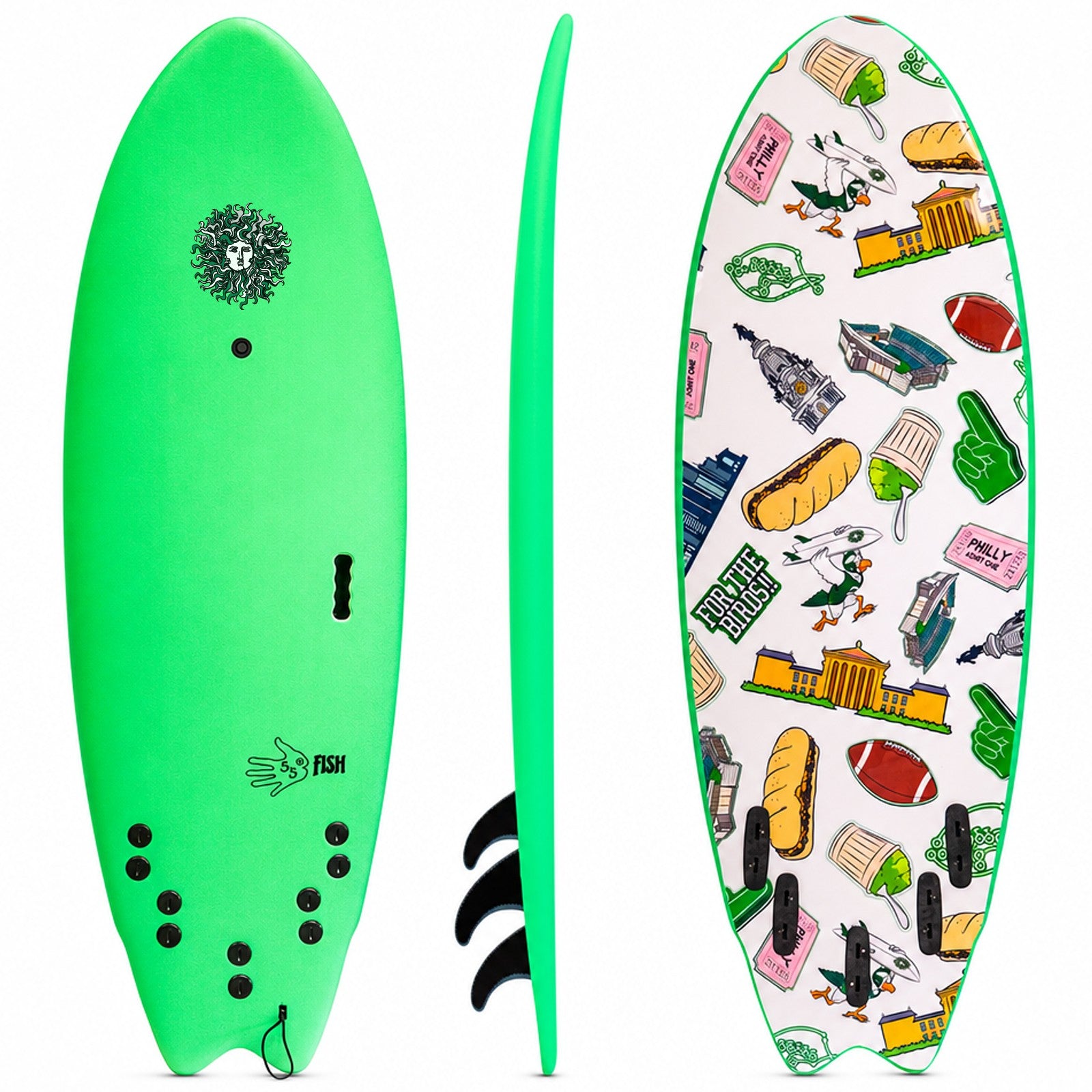 5-5 5ft 5in Fish - Soft Top Short Foam Surfboard for Beginners and Kids - Includes Leash and Fins