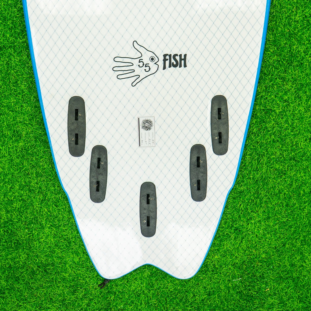 5-5 5ft 5in Fish - Soft Top Short Foam Surfboard for Beginners and Kids - Includes Leash and Fins