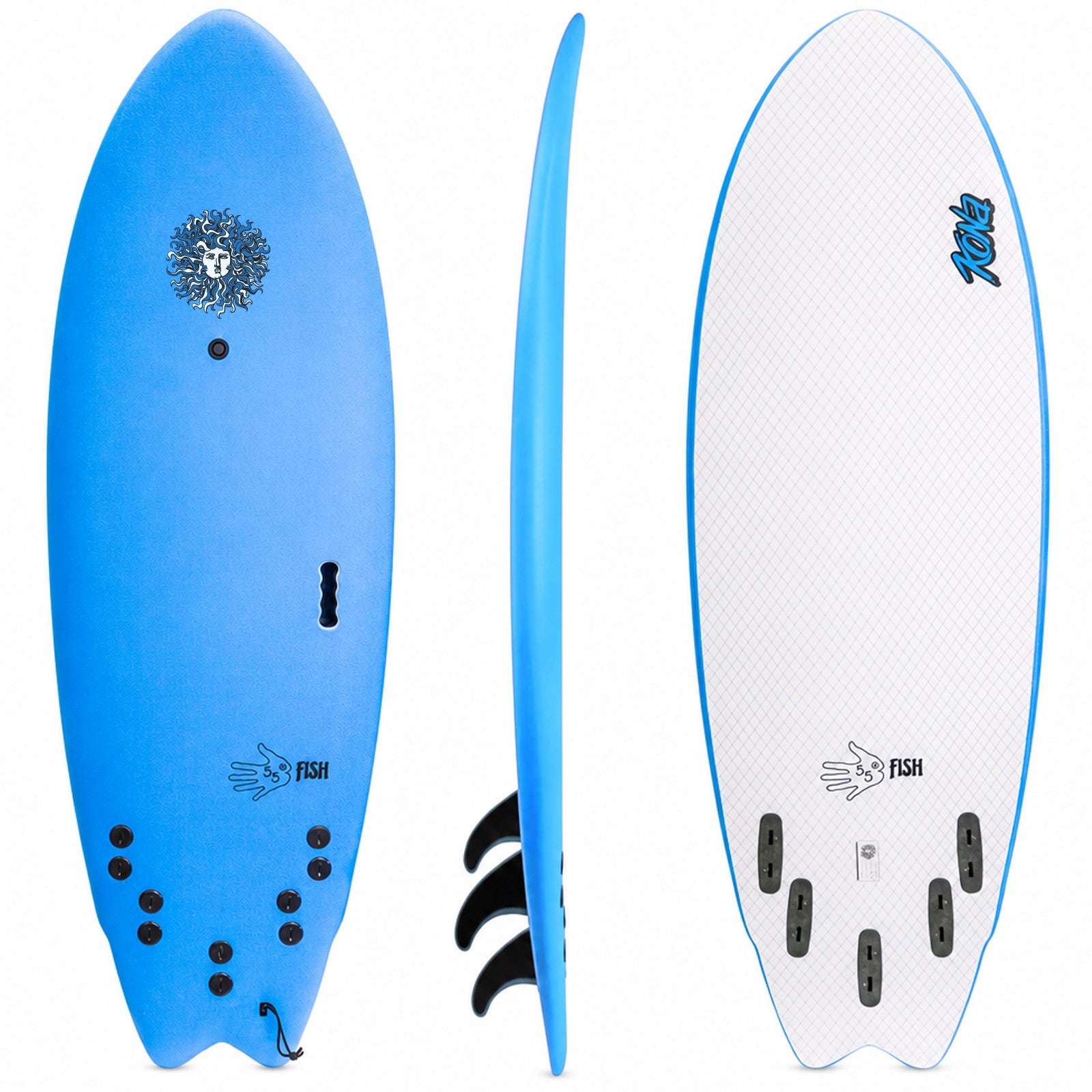 5-5 5ft 5in Fish - Soft Top Short Foam Surfboard for Beginners and Kids - Includes Leash and Fins